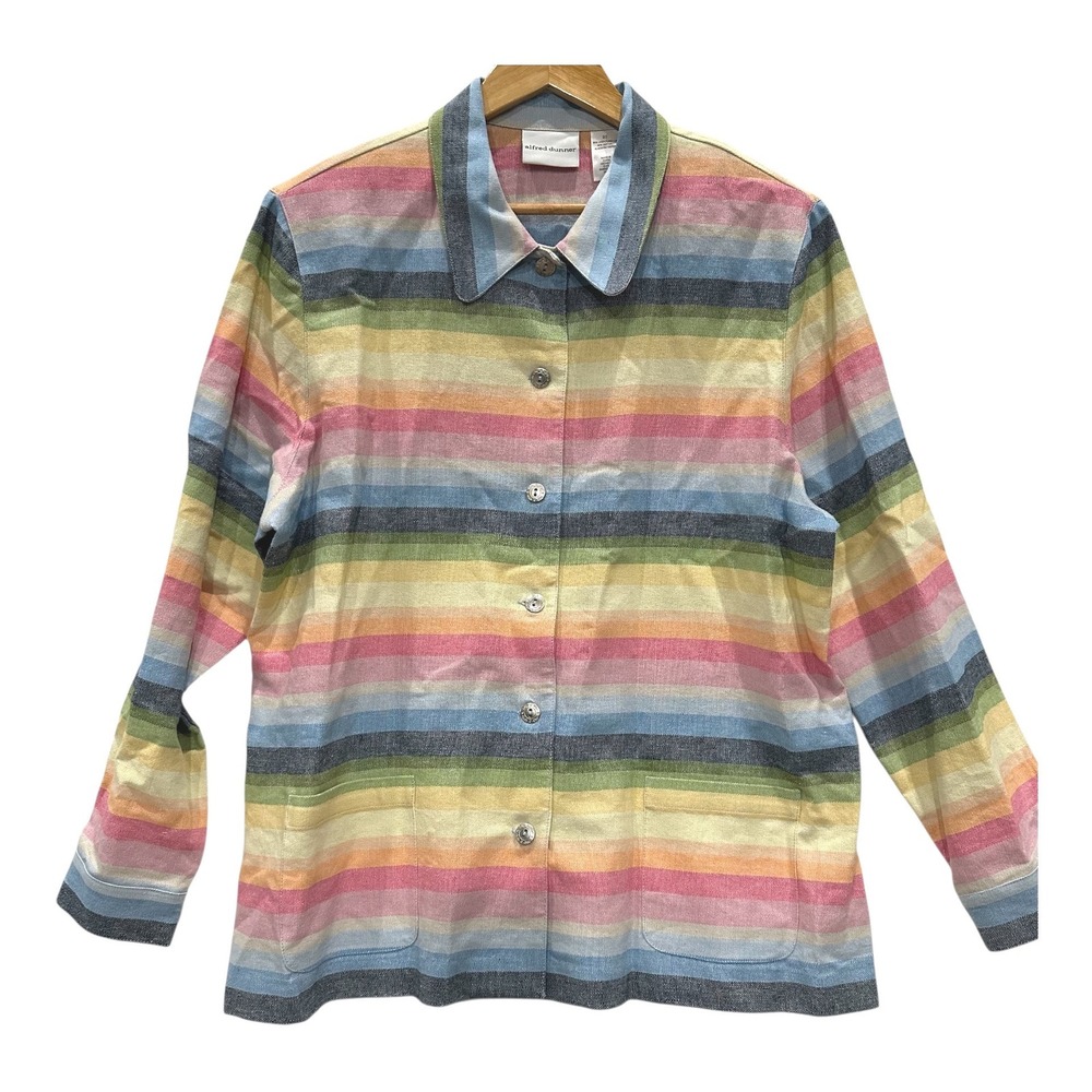 Alfred Dunner Shirt Jacket Womens 20 Linen Blend Rainbow Stripe NWT